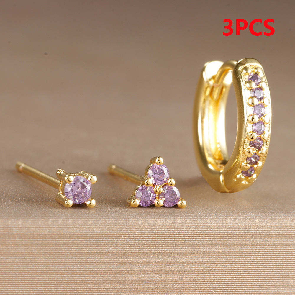 Circle Studded Earrings Mini Triangle Ear Bone Studs Set
